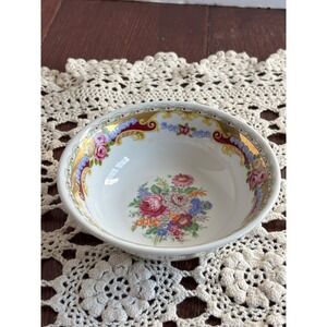 Vintage Depos T. Limoges Porcelain Floral Bowl Gold Trim Made in Italy 5.25"